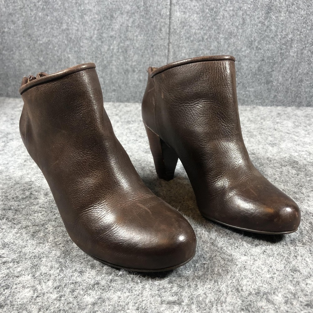 Hive & Honey Ankle Boots Womens‎ 9 Brown Leather Back Zip Block Heel Booties